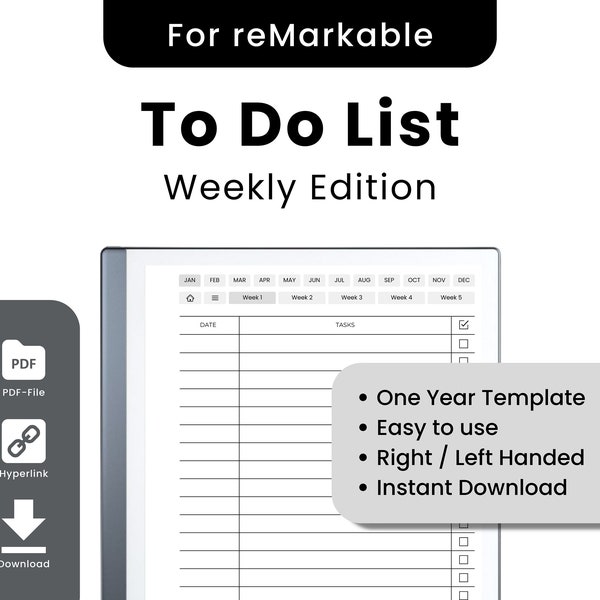 Weekly To Do List for reMarkable 2 | To Do List Planner | Instant Download | reMarkable 2 Templates