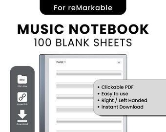 Blank Sheet Music Notebook | Remarkable Template | Instant Download | Hyperlinked PDF