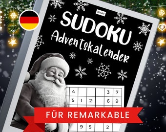 Sudoku Adventskalender für Remarkable 2 in Deutsch, Sudoku Rätsel für Weihnachten und die Adventszeit, Remarkable 2 Templates