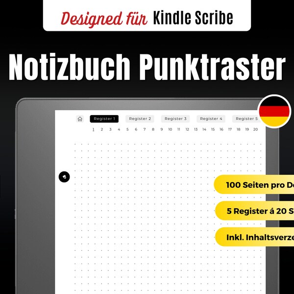 Kindle Scribe Notizbuch Punktraster | Kindle Scribe Templates Deutsch | Digitaler Download | Digital Journal