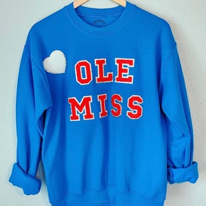 College Chenille Patch Sweatshirt Customizable, Ole Miss sweatshirt, state sweatshirt,  university crewneck, college shirt, student gift