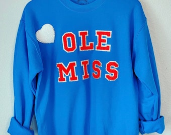 College Chenille Patch Sweatshirt Customizable Ole Miss Sweatshirt State Sweatshirt University Crewneck College Shirt Student Gift Etsy