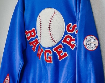 Texas Rangers Baseball Game Day Patch Sweatshirt Customizable, baseball mom sweatshirt, baseball sweatshirt, rangers sweatshirt
