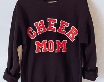 Cheer Mom Customizable Chenille Patch Sweatshirt/ cheer kids sweater, cheer shirt, cheerleading sweatshirt