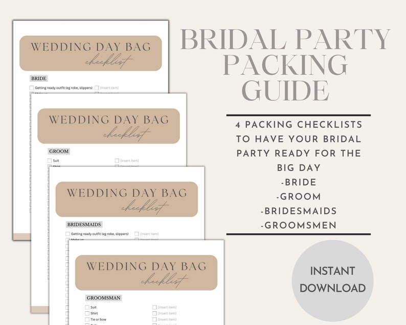 Wedding Bag Packing List for Bridal Party Checklist Bride Etsy