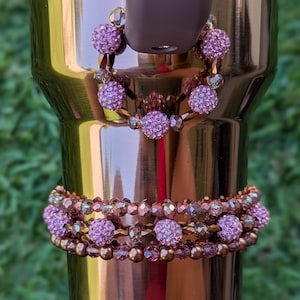 Mesa Rose Gold Stacking Bracelets Fits Stanley 30, 40 oz Cup Matching Handle Charm Bling Crystal Glass Beads Rhinestone Clay Beads