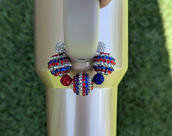4th Of July Tumbler Handle Charm| Independence Day Stanley Cup Handle Charm| Red White Blue Rhinestone Beads| Red White Blue Bubblegum Beads