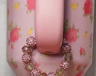 Roze strassteentjes Stanley Cup-handvatbedel, accessoire Ibiza-zonsondergang