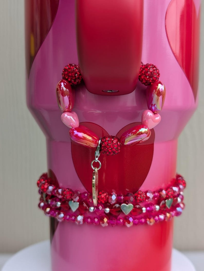 Heart red  beads. Stanley cup accessories