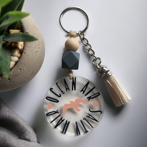 Ocean Air, Salty Hair Keychain - Bird Themed Keychain - Ocean themed Keychain - Girly Keychain - Acrylic Keychain