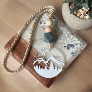 Mountain Sunrise Car Mirror Charm – Acrylic Rearview Mirror Pendant