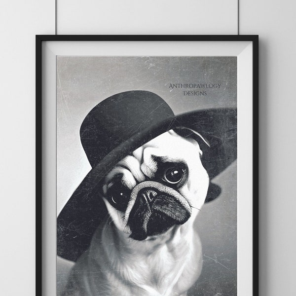 Vintage Pug Photo "Gertie", Whimsical, 1930's Dog, Fine Art, Wall Art, Giclee, Pet Portrait, Anthropomorphic, 5X7, 8X10, Print, Depression