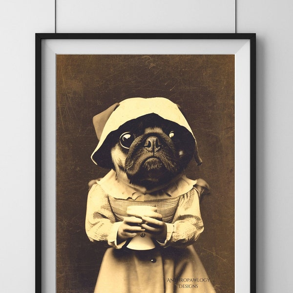 Vintage Victorian Pug Photo "Isabella", Whimsical, Fine Art, Wall Art, Dog Art, Giclee, Pet Portrait, Anthropomorphic, 5X7, 8X10, Print