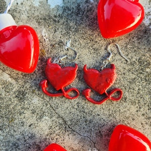 Devil Heart Earrings | red valentines day jewelry goth polymer clay