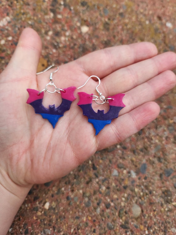 Pride Flag Bat Earrings | bisexual transgender pansexual flag lgbt goth