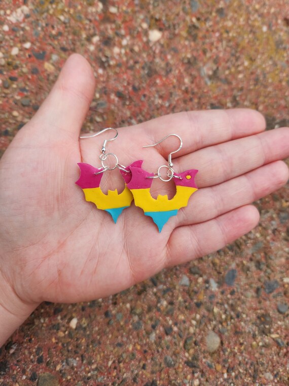 Pride Flag Bat Earrings | bisexual transgender pansexual flag lgbt goth