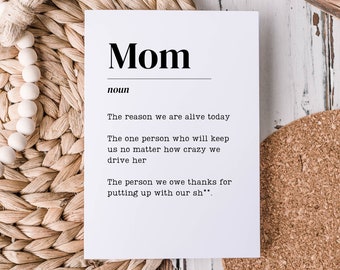 Printable Mother's Day Card Funny Definition Mom Mother's Day Card Mama Day Card Sarcastic Card for Mom Fun Birthday Card 5x7 Mom B-Day
