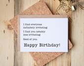 Printable Rude Birthday Card Sarcastic Birthday Greetings, 7x5 Snarky B-Day Card Less Irritating Friend Birthday Card Instant Download 7x5