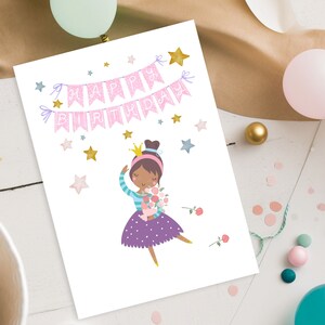 Printable Ballerina Birthday Card Happy Birthday Ballet Birthday Girl Ballerina Dance B-day Card Cute Ballerina Girl Dancing 5x7 Card