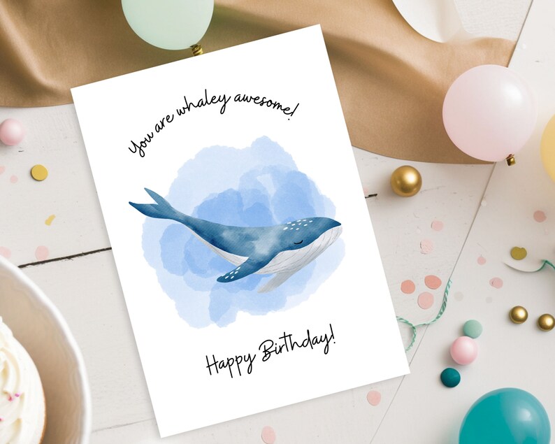 Printable Happy Birthday Card Whale Birthday Card Child Birthday Card ...