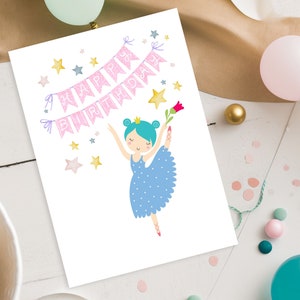Printable Ballerina Birthday Card Happy Birthday Ballet Birthday Girl Ballerina Dance B-day Card Cute Ballerina Girl Dancing 5x7 Card