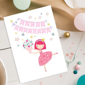 Printable Ballerina Birthday Card Happy Birthday Ballet Birthday Girl Ballerina Dance B-day Card Cute Ballerina Girl Dancing 5x7 Card