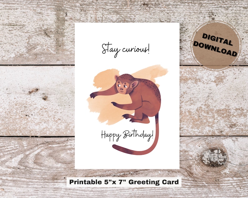 Printable Happy Birthday Card Monkey Birthday Card Child Birthday Card ...