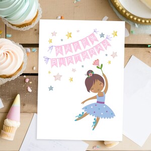 Printable Ballerina Birthday Card Happy Birthday Ballet Birthday Girl Ballerina Dance B-day Card Cute Ballerina Girl Dancing 5x7 Card