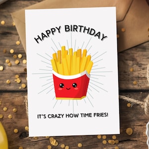 Cartão de aniversário de batatas fritas, cartão bonito punny, aniversário de crianças, filho, filha, neto, b-dia, cartão engraçado imprimível 5x7, cartão fofo para crianças