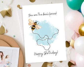 Printable Happy Birthday Card Bee Birthday Card Child Birthday Card Cute Animal Birthday Card Watercolor Card B-Day 5 x 7 Greeting Card