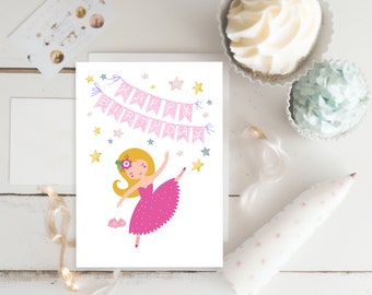 Prix Mini : Carte Anniversaire Danseuse Blanche Fleur Rouge Enfant Fille Fait Main - Un Grand Marché