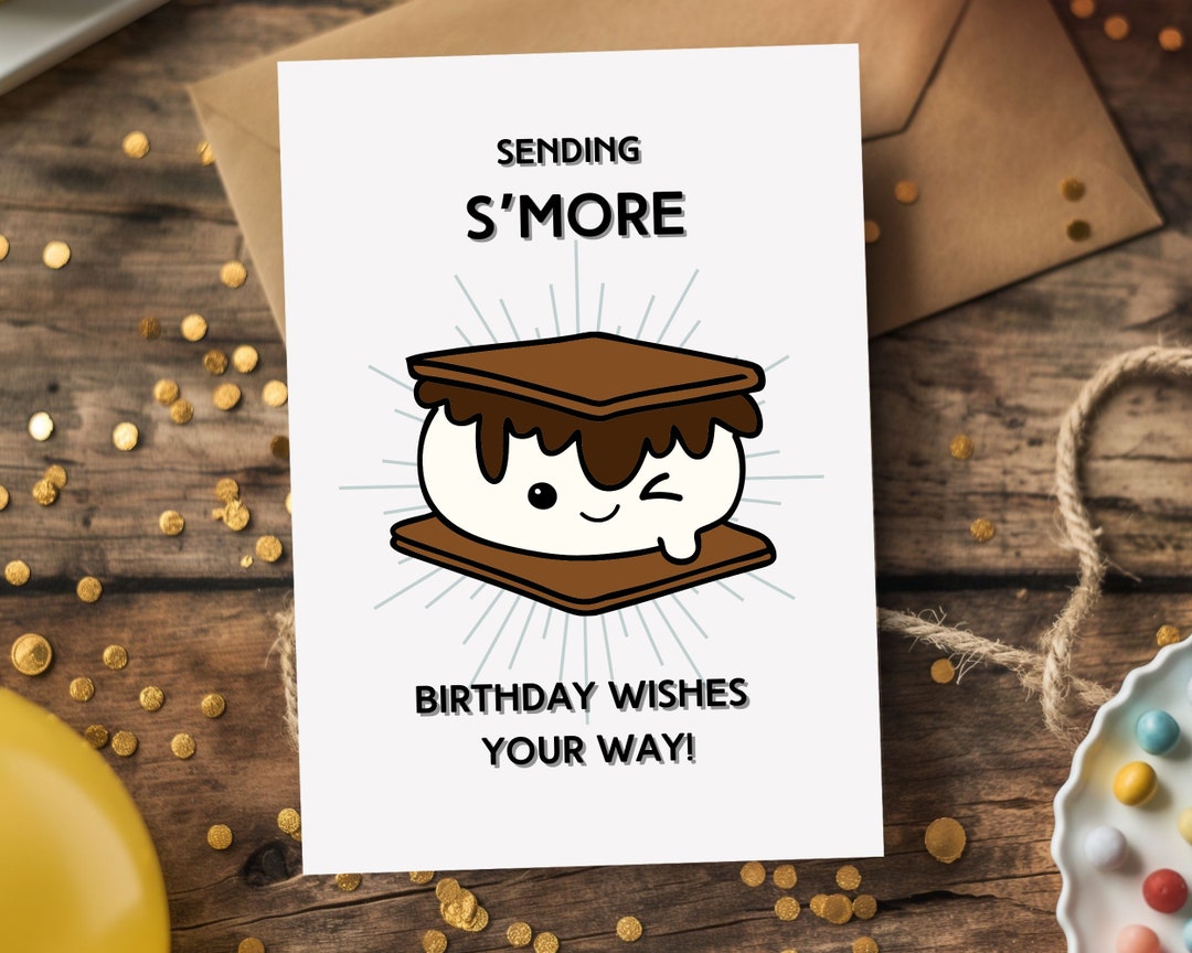 S&rsquo;more Happy Birthday Card Kids Birthday Card Funny Punny B-day Card