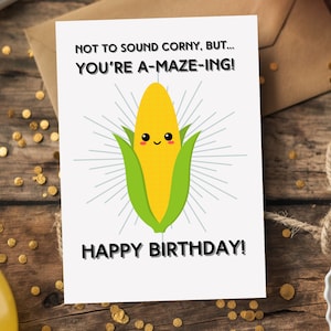 Maiskolben Geburtstag Punny Karte Kawaii Karte für Kinder Geburtstag lustige druckbare 5 x 7 Karte Geburtstag Humor lustige Mais Kindergeburtstag süße Karte