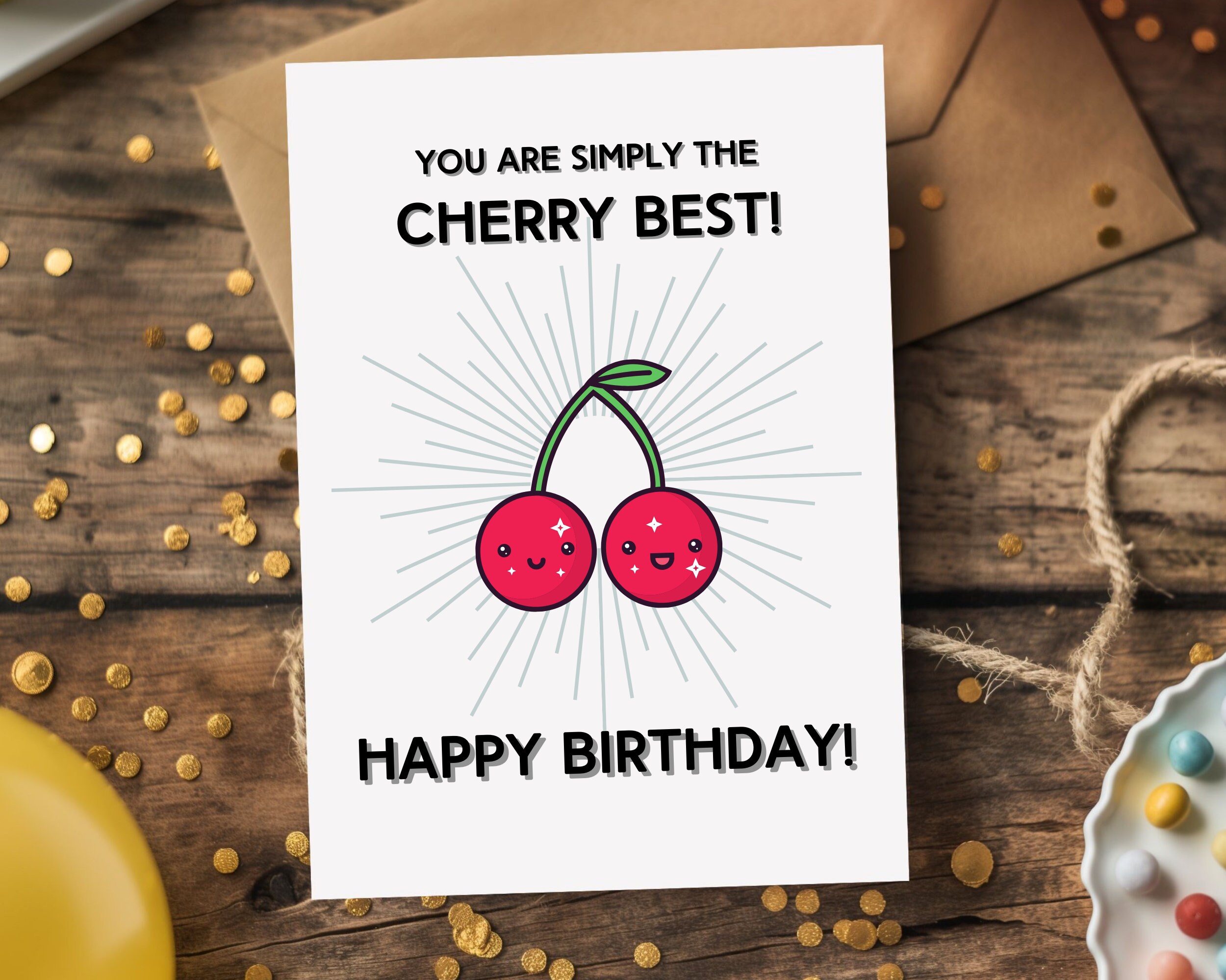 Cherry Birthday Card Kawaii Cherry Card B-day Kids Birthday Pun Cute ...