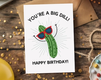 Carte d'anniversaire punny cornichon à l'aneth drôle d'anniversaire carte B-day pour enfants imprimable 5 x 7 carte d'anniversaire cornichon à l'aneth anniversaire garçon fille petit-enfant Bday