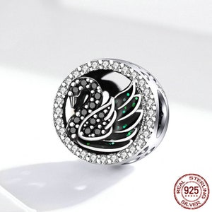 Schwarzer Schwan und Boot Anhänger - Charms - Original 925 Sterling Silber - Blauer Edelstein - Schmuck DIY