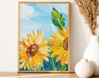 Lámina de girasoles inspirada en Giverny – Arte mural floral de estilo impresionista (7 tamaños)