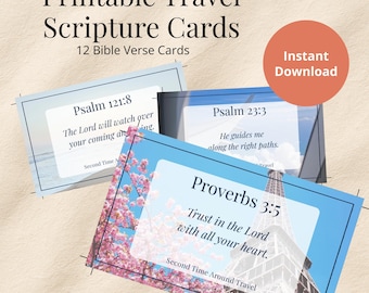 Tarjetas imprimibles con versículos bíblicos para viajes (descarga digital)