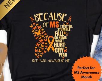 Camiseta de concienciación sobre la esclerosis múltiple con mariposa / Camiseta de apoyo con lazo naranja, Bella Canvas Unisex de algodón
