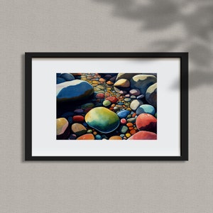 River Rocks Water Color Painting Colorful Wall Art For Bedroom River Rocks Art Colorful Home Office Wall Decor Digital Download for Print