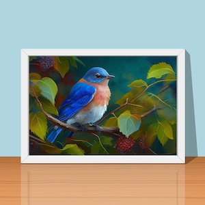 Bird Wall Art For Living Room Nature Picture Art Bluebird Bedroom Wall Decor for Home Office Printable Download