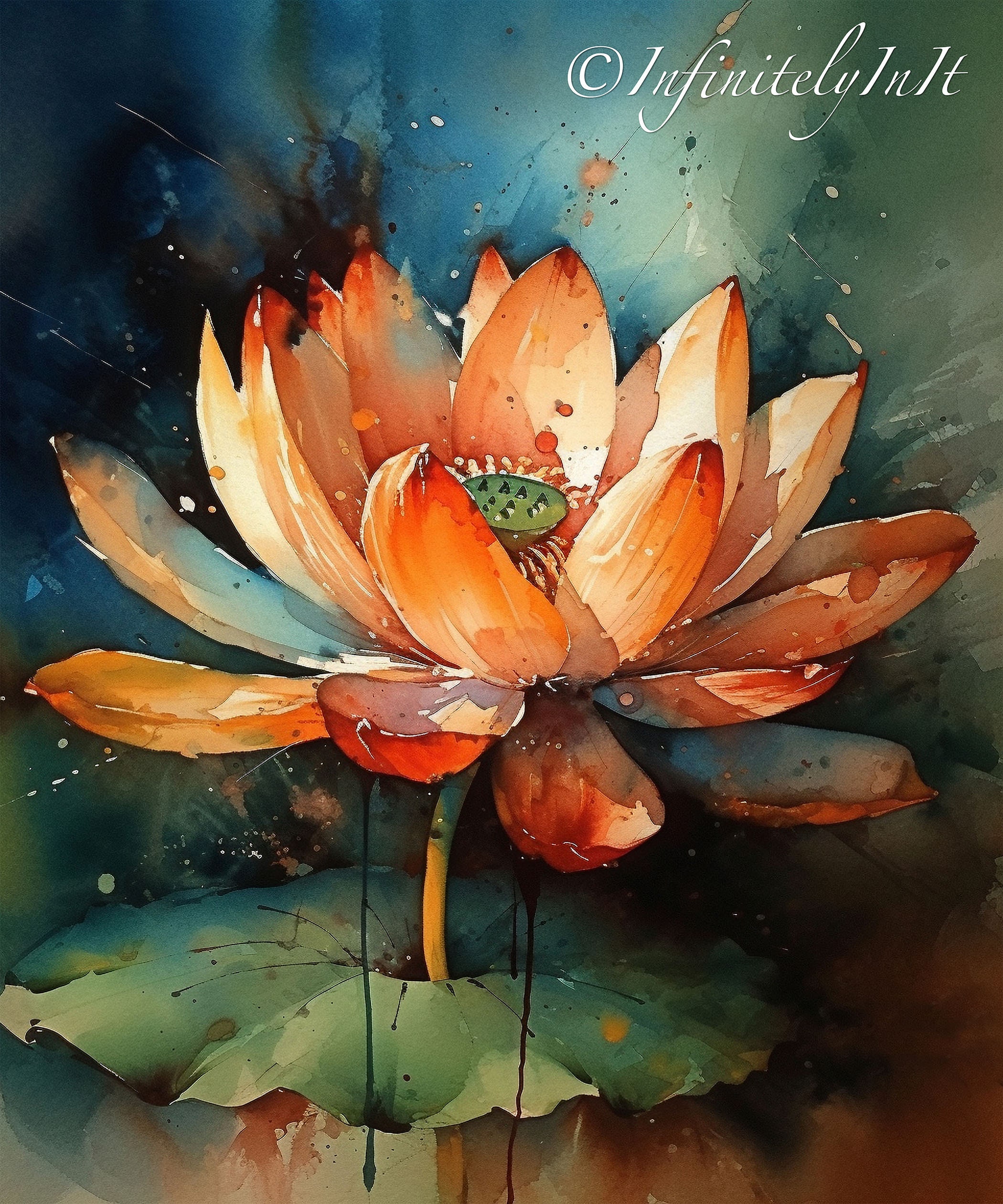 Blooming Lotus Flower Wall Art Lotus Watercolor Painting for Print ...