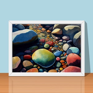 Water Color River Pebbles Painting Nature Wall Art River Pebbles Wall Decor Nature Art Nature Decor Digital Download for Print