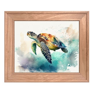 Sea Turtle Watercolor Art Print, Tropical Ocean Wall Decor (Digital Download)