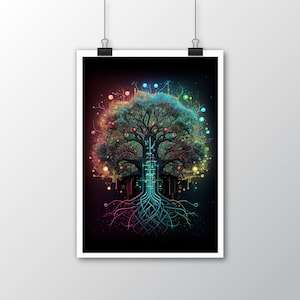 Tree of Life Wall Art Tech Art Decor Nature Office Wall Art Science Printable Art Digital Download for Print