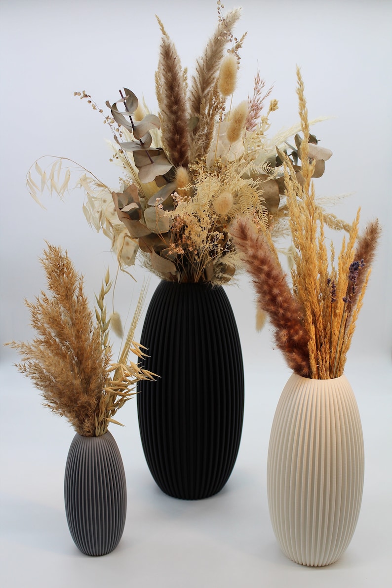 Ab 20,00 Euro: ARALIA Vase /Wasserdicht/3D Druck/Oval/Rippen/Blumenvase/Trockenblumen/Blumenstrauß/Deko/CI Farbkonzepte/Hochzeit/Taufe Bild 3