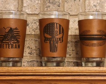 Custom Laser Engraved Leather Koozies.