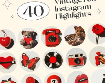 Red Vintage Instagram Highlight Covers: Coquette Retro Icons (Digital Download)