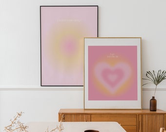 Conjunto de impresiones con degradado de aura rosa: Decoración de habitación Y2K (descarga digital)
