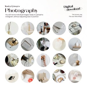 May include: A set of 20 Instagram story templates featuring various still life photography scenes. The images include a book, a cat, a glass bottle, a vase, a grapefruit, a chair, a cup of tea, and other objects. The images are all in a minimalist style with a white background.